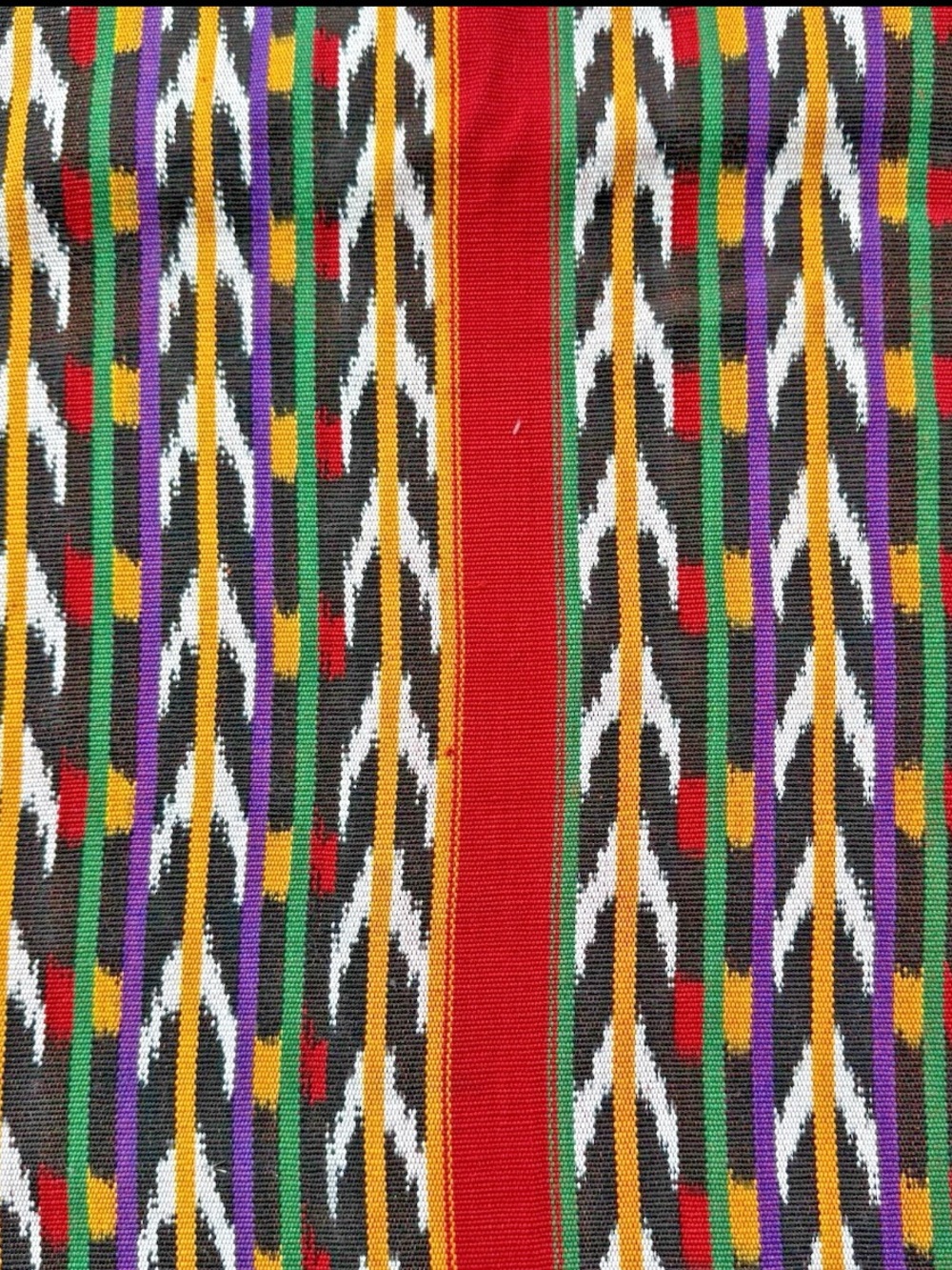 Vintage Red Multicolor Chevron Woven Ikat Cotton Fabric 2 yards x 36" w